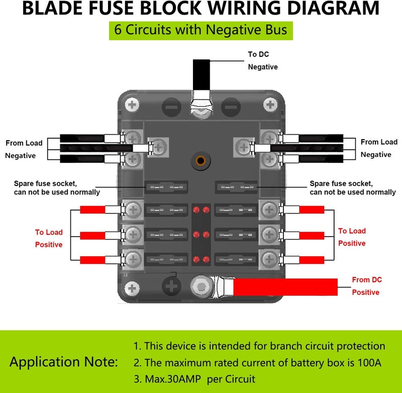 femedo 6 Way Fuse Block W/Negative Bus - ATC/ATO 6 Circuit Fuse Box with Ground, with Negative Bus & Protection Cover, Bolt Connect Terminals, 70 pcs Stick Label, for 12V/24V Vehicle Car Boat Marine Auto - Image 4